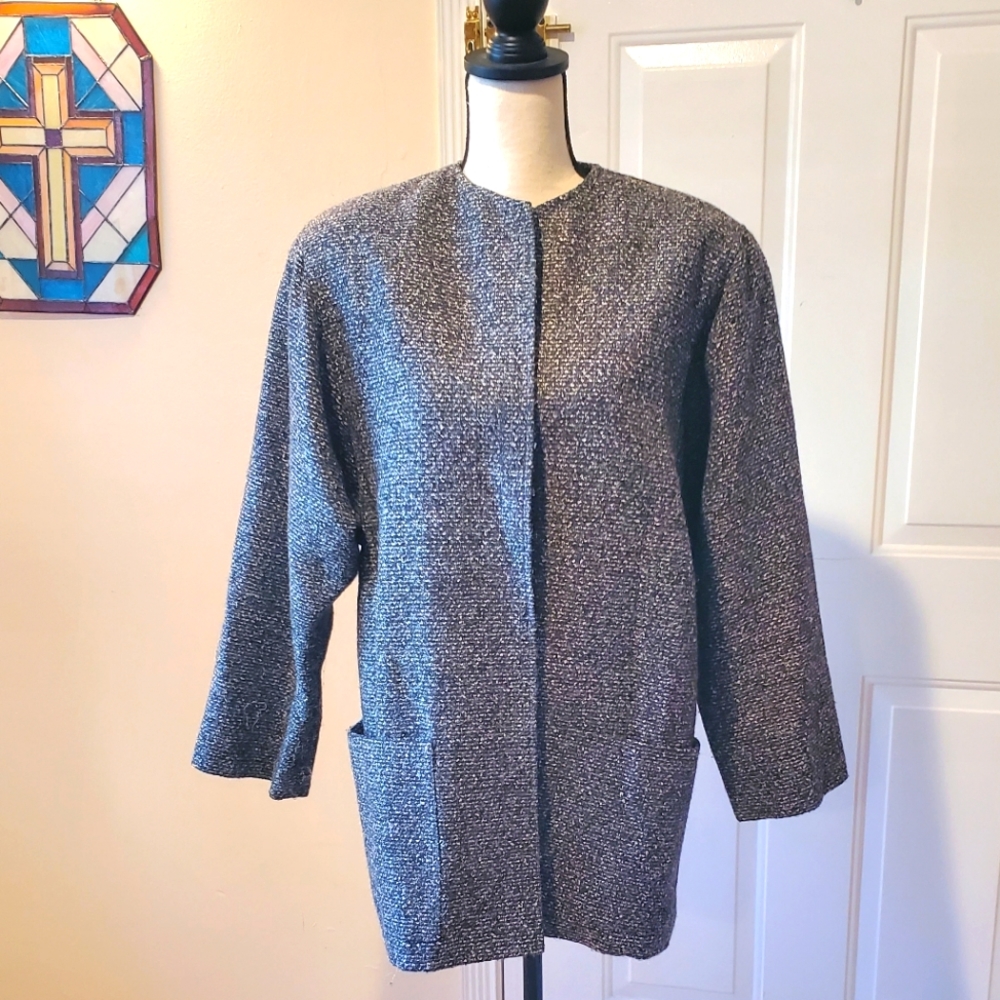 Vintage Searle Wool Gray Lined Open Jacket Size 4